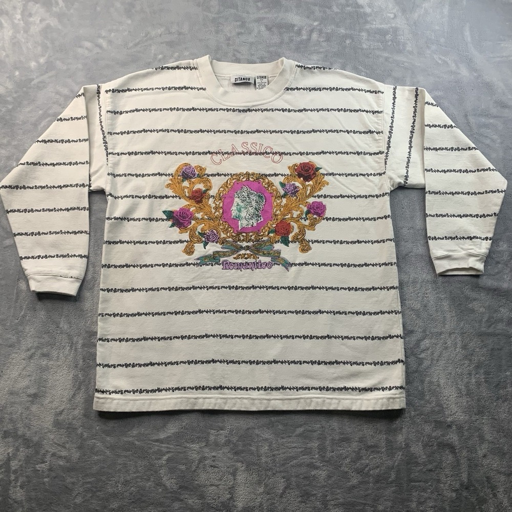 Vintage‎ Gitano White Striped Pullover Sweatshirt Women's L